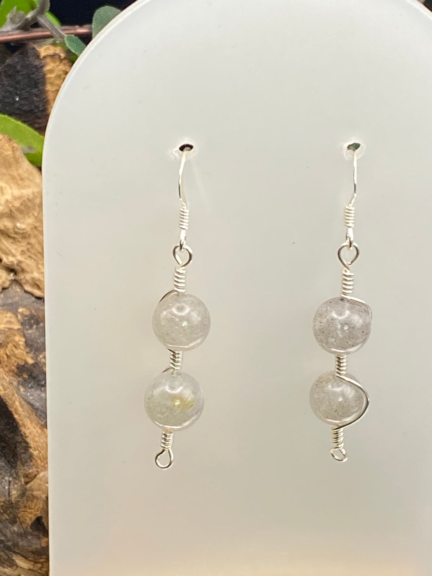 Labradorite and Silver Wrapped Earrings, Unique Crystal Earrings