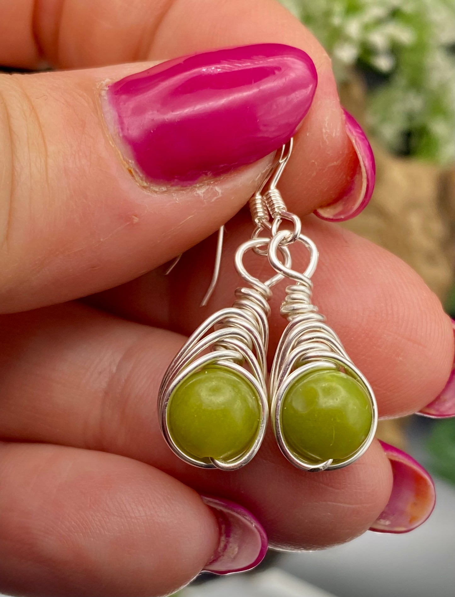 Peridot Gemstone and Silver Herringbone Wrapped Crystal Earrings, August Birthstone, Handcrafted Unique Gift