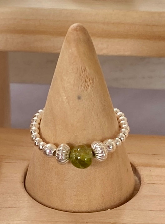 Peridot August Birthstone and Silver Ring, Handmade Gemstone Ring