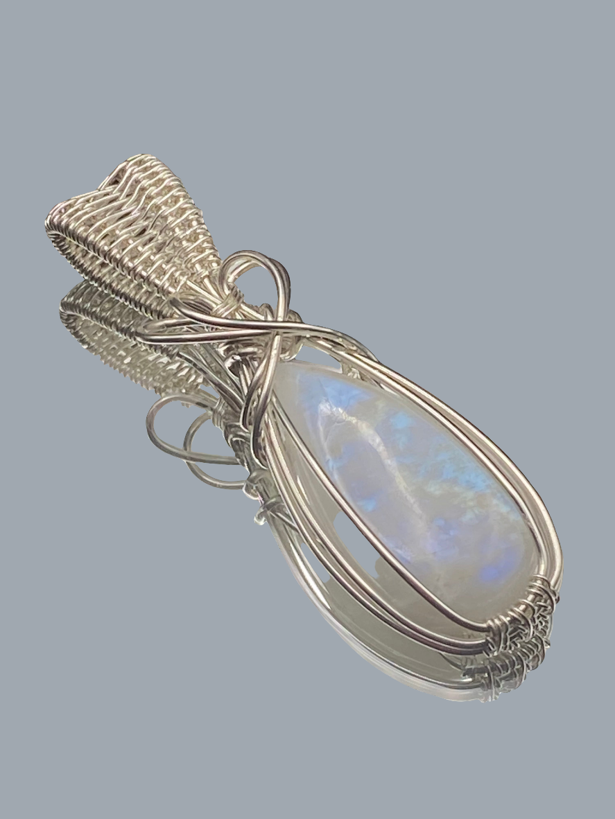 Moonstone Gemstone and Silver Wrapped Pendant, Crystal Necklace, Unique Handcrafted Gift,