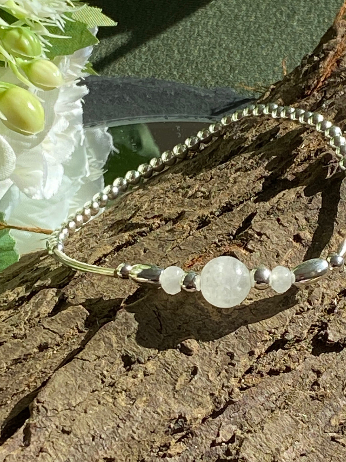 Handmade Quartz and Sterling Silver Bracelet - April Birthstone Gift