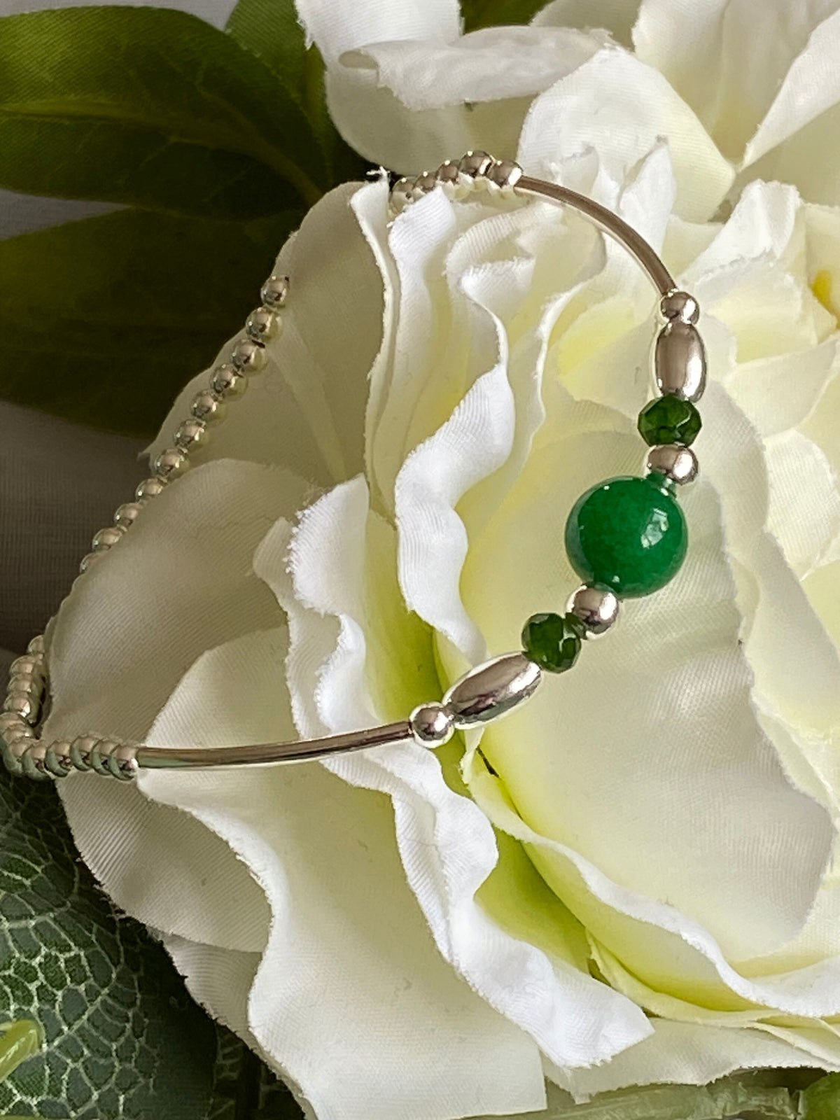 Handmade Emerald and Sterling Silver Bracelet - May Birthstone Jewellery