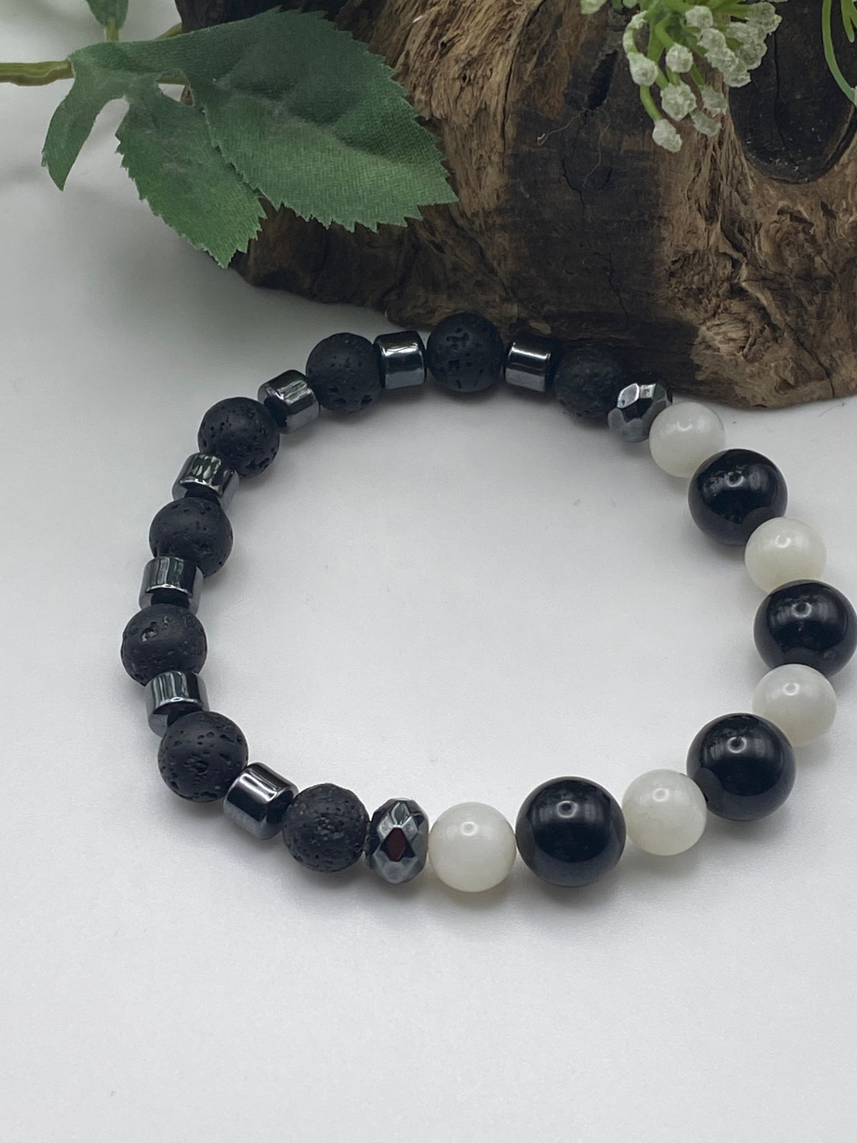 Mens Moonstone and Lava Bead Bracelet: Tourmaline Crystal Jewellery