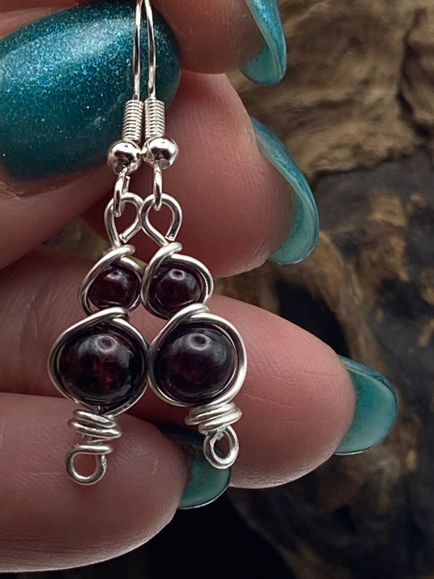 Handmade Garnet Crystal Earrings: Silver Wrapped Jewellery