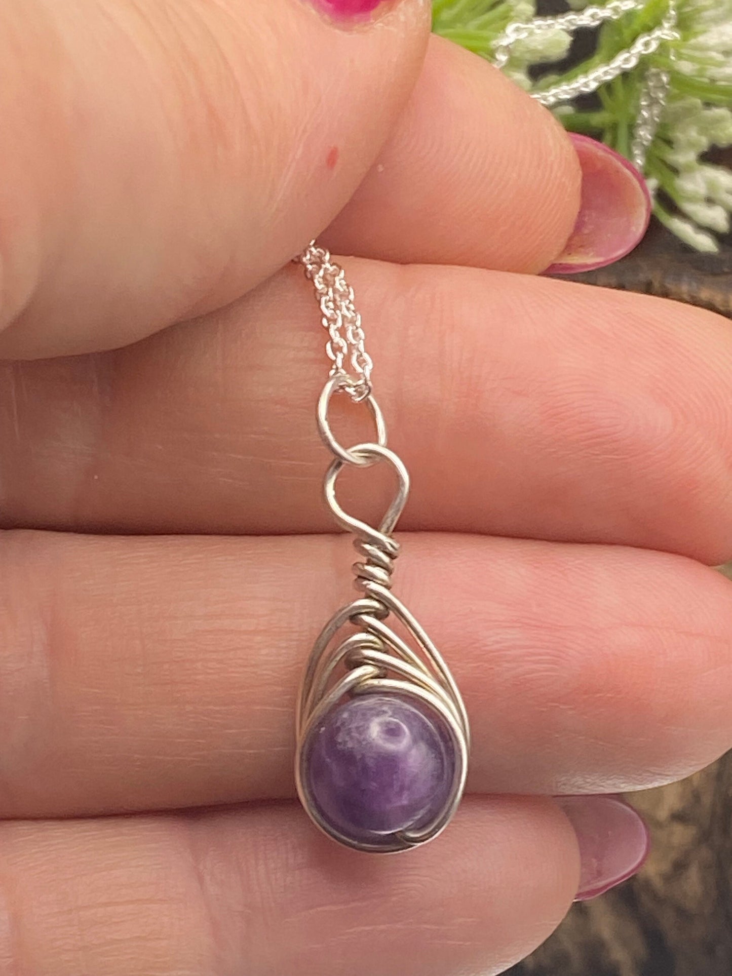 Amethyst Birthstone Necklace: Sterling Silver Herringbone Wrap, February Gift