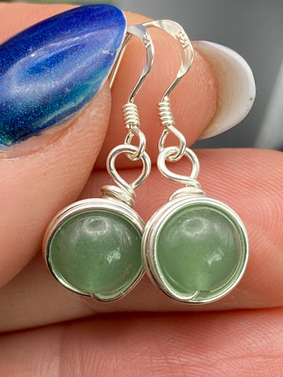 Aventurine and Silver Earrings: Green Crystal Wire Wrapped Jewellery