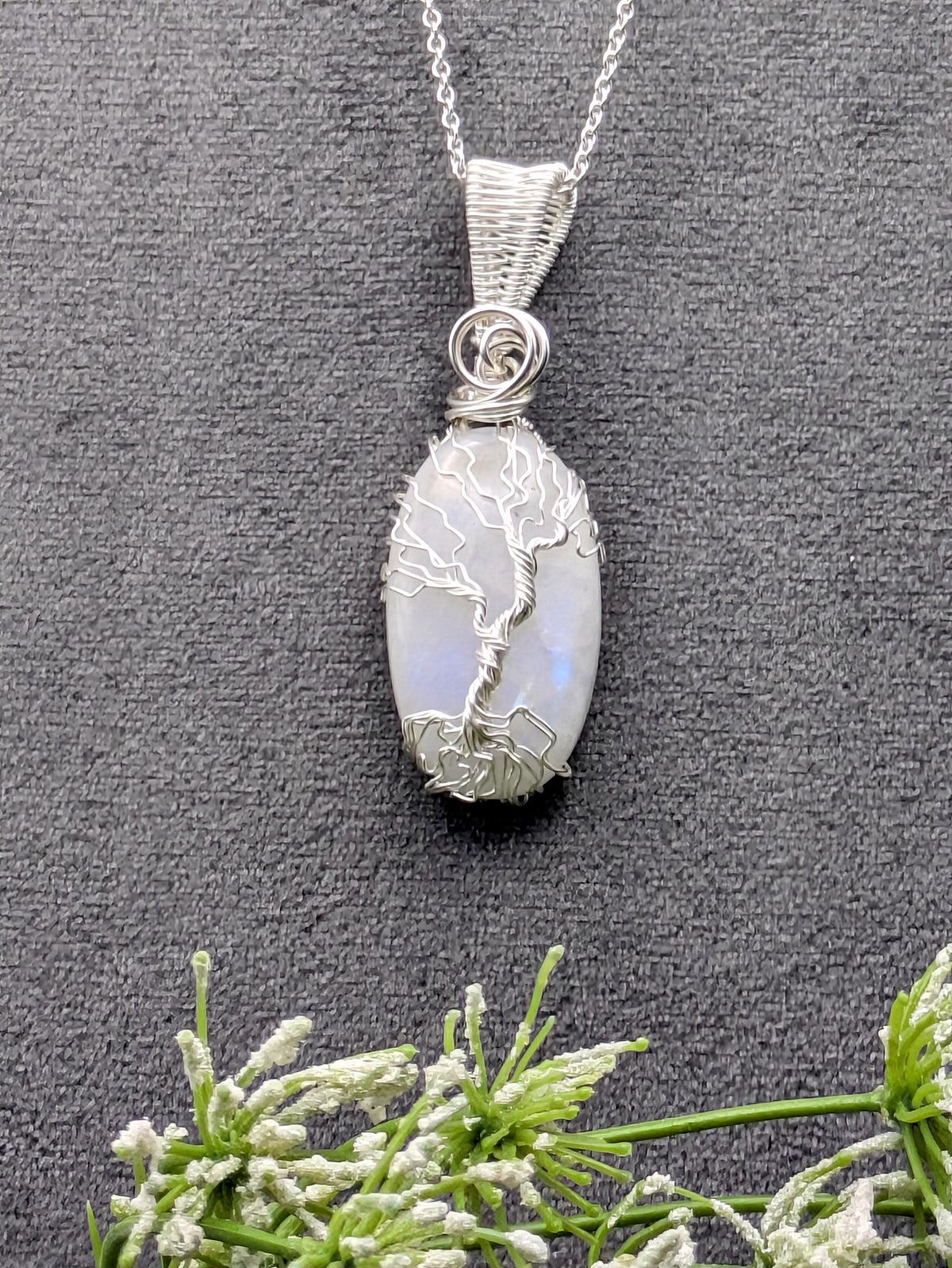 Sterling Silver Tree of Life Moonstone Pendant Necklace, Healing Crystal Jewellery