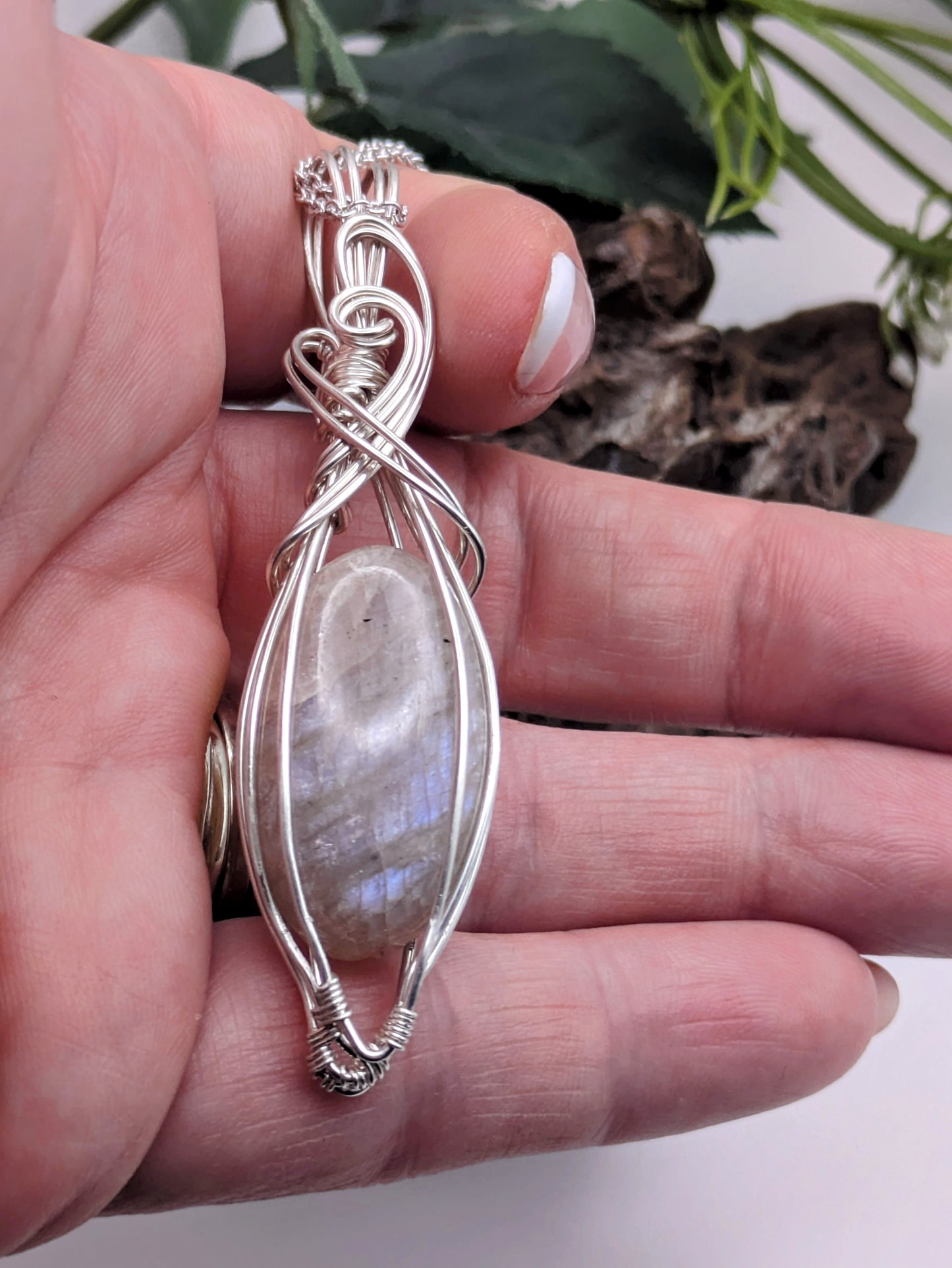 Sterling silver-wrapped belomorite pendant an elegant gift of inner wisdom and radiant energy