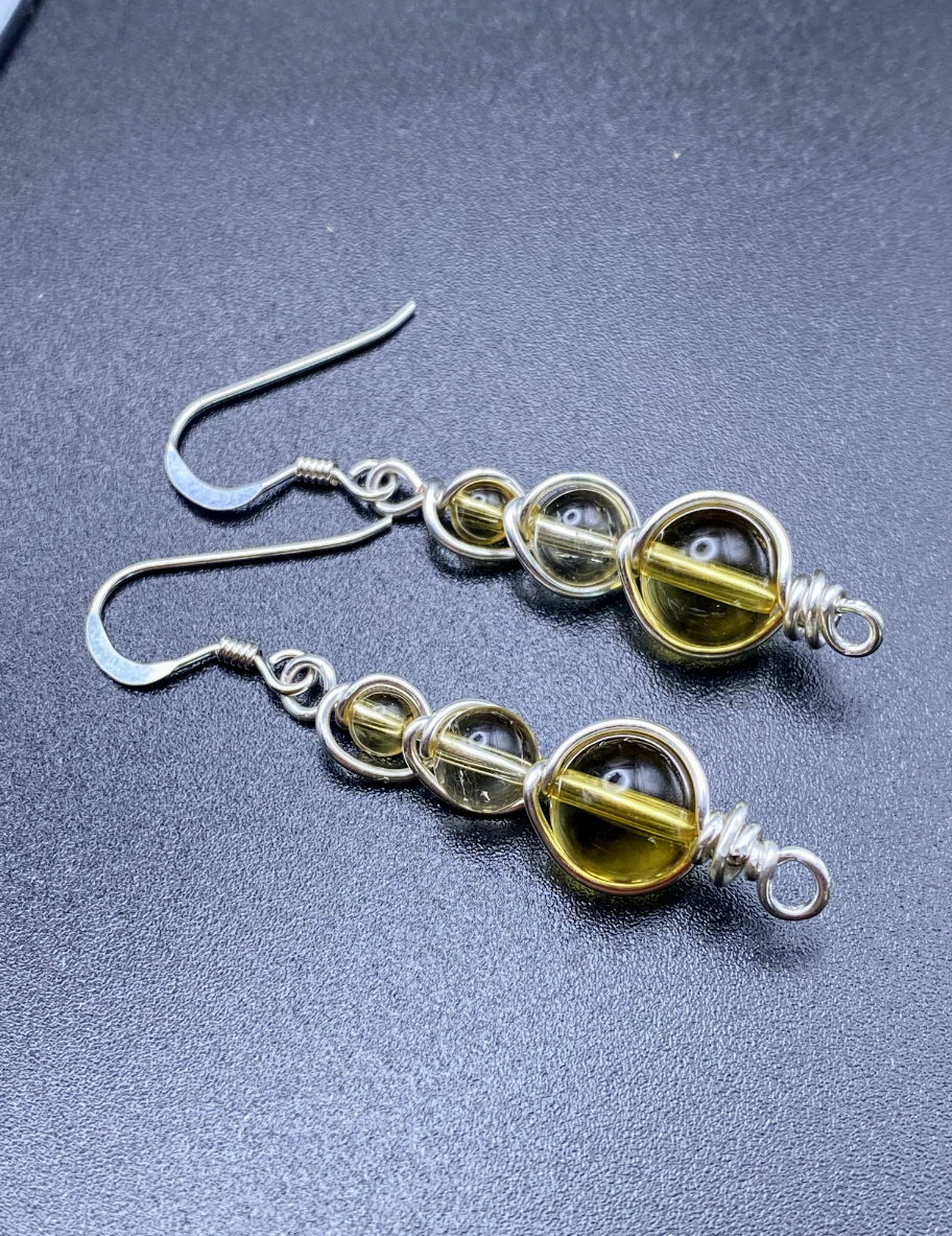 Citrine crystal earrings wrapped in silver handcrafted with love, perfect as a meaningful gift for empowerment and positivity