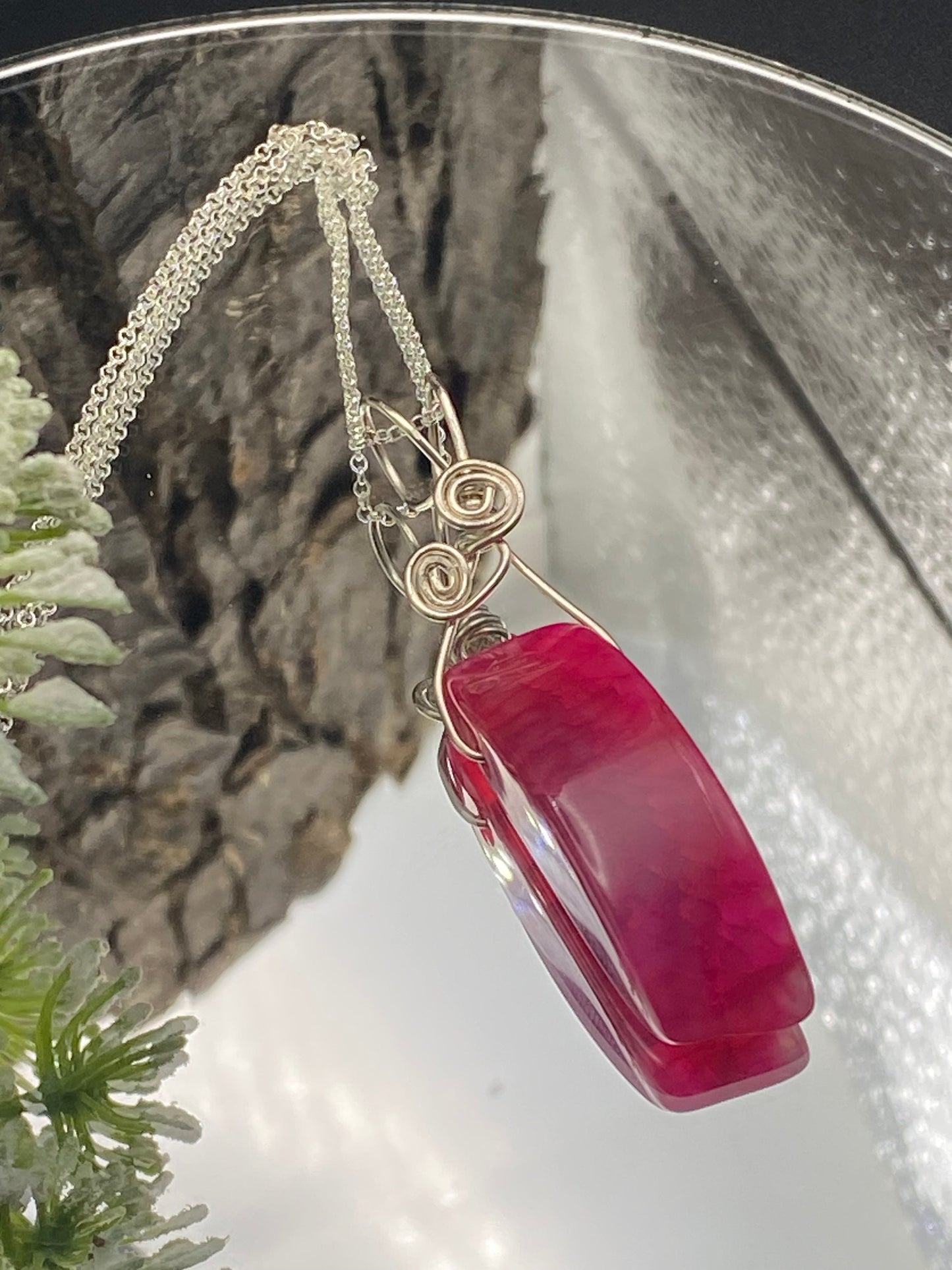 Pink Agate Gemstone and Silver Wrapped Pendant, Crystal Necklace, Unique Handmade Gift,