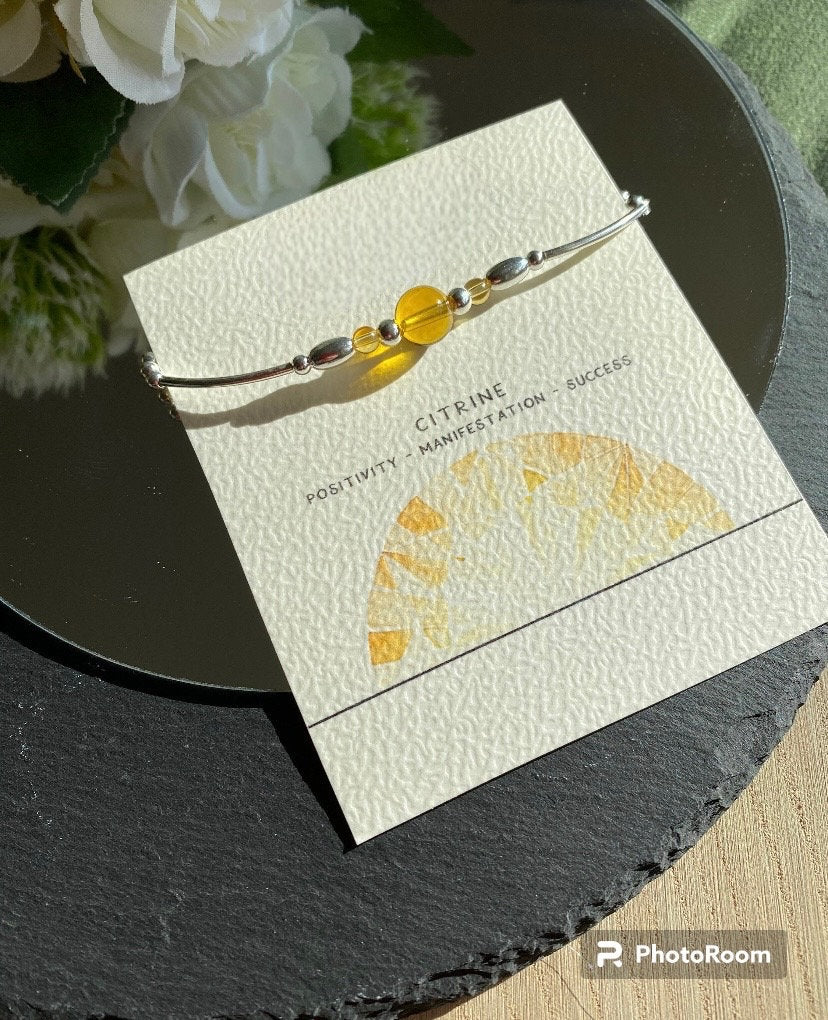 Citrine Gemstone and Sterling Silver Crystal Bracelet, Unique Handmade Bracelet,