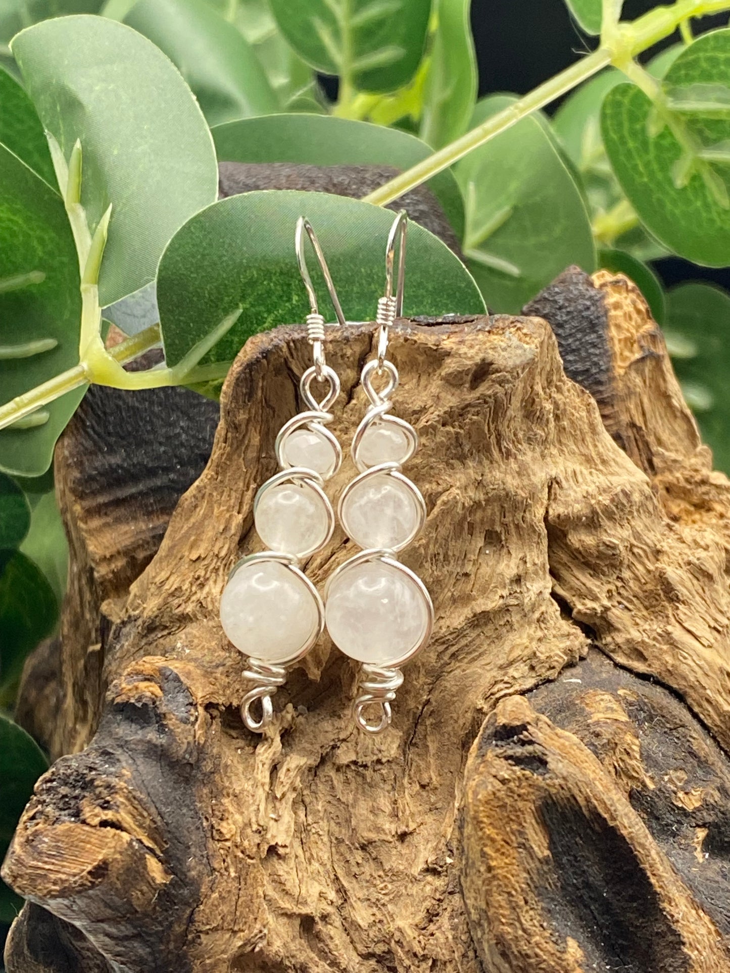 Quartz Gemstone and Silver Wrapped Crystal Earrings, Unique Handmade Earrings,