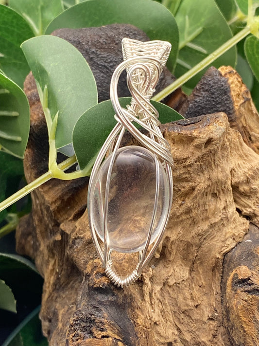 Quartz Gemstone and Argentium Sterling Silver Wrapped Crystal Pendant, Unique Handcrafted Necklace,