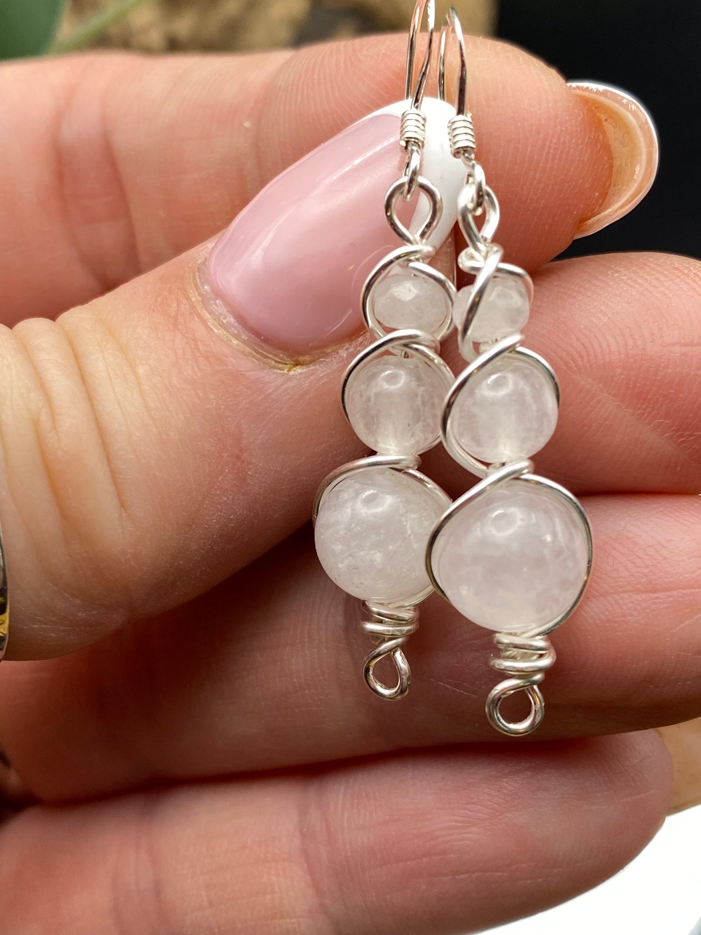 Quartz Gemstone and Silver Wrapped Crystal Earrings, Unique Handmade Earrings,