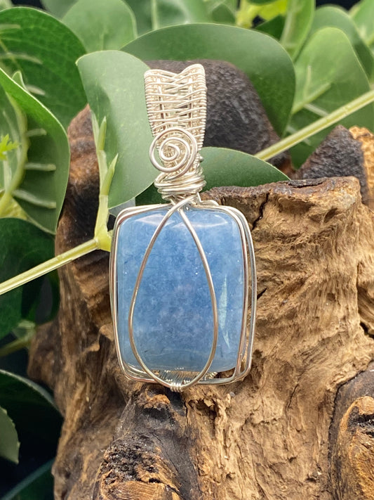 Aquamarine Gemstone and Argentium Sterling Silver Wrapped Crystal Pendant, Unique Handmade Necklace,