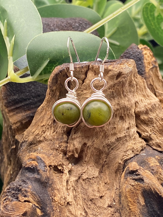 Peridot Gemstone and Silver Wrapped Crystal Earrings, Handcrafted Unique Gift.