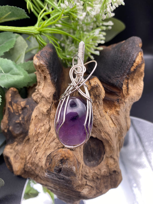 Amethyst Gemstone and Silver Wrapped Pendant, Crystal Necklace, Unique Gift,