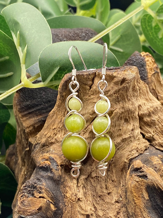 Peridot Gemstone and Silver Wrapped Crystal Earrings, Handcrafted Unique Gift,