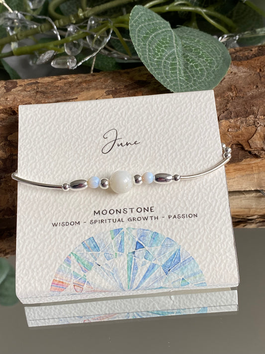 June Birthstone Bracelet, Moonstone Gemstone and Sterling Silver Crystal Bracelet, Unique Handmade Gift,