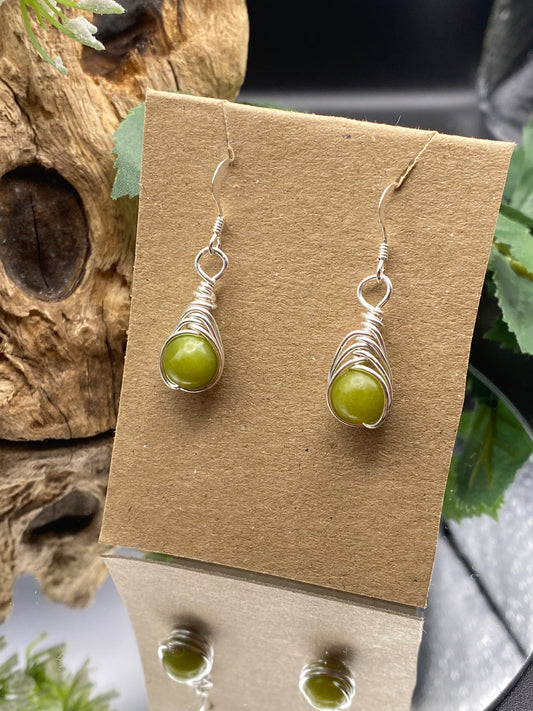 Peridot Gemstone and Silver Herringbone Wrapped Crystal Earrings, August Birthstone, Handcrafted Unique Gift