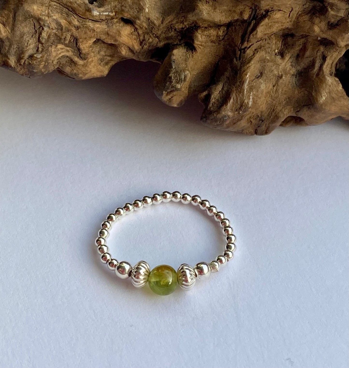 Peridot August Birthstone and Silver Ring, Handmade Gemstone Ring