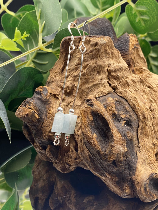 Aquamarine Gemstone and Sterling Silver Crystal Earrings, Unique Handcrafted Gift,