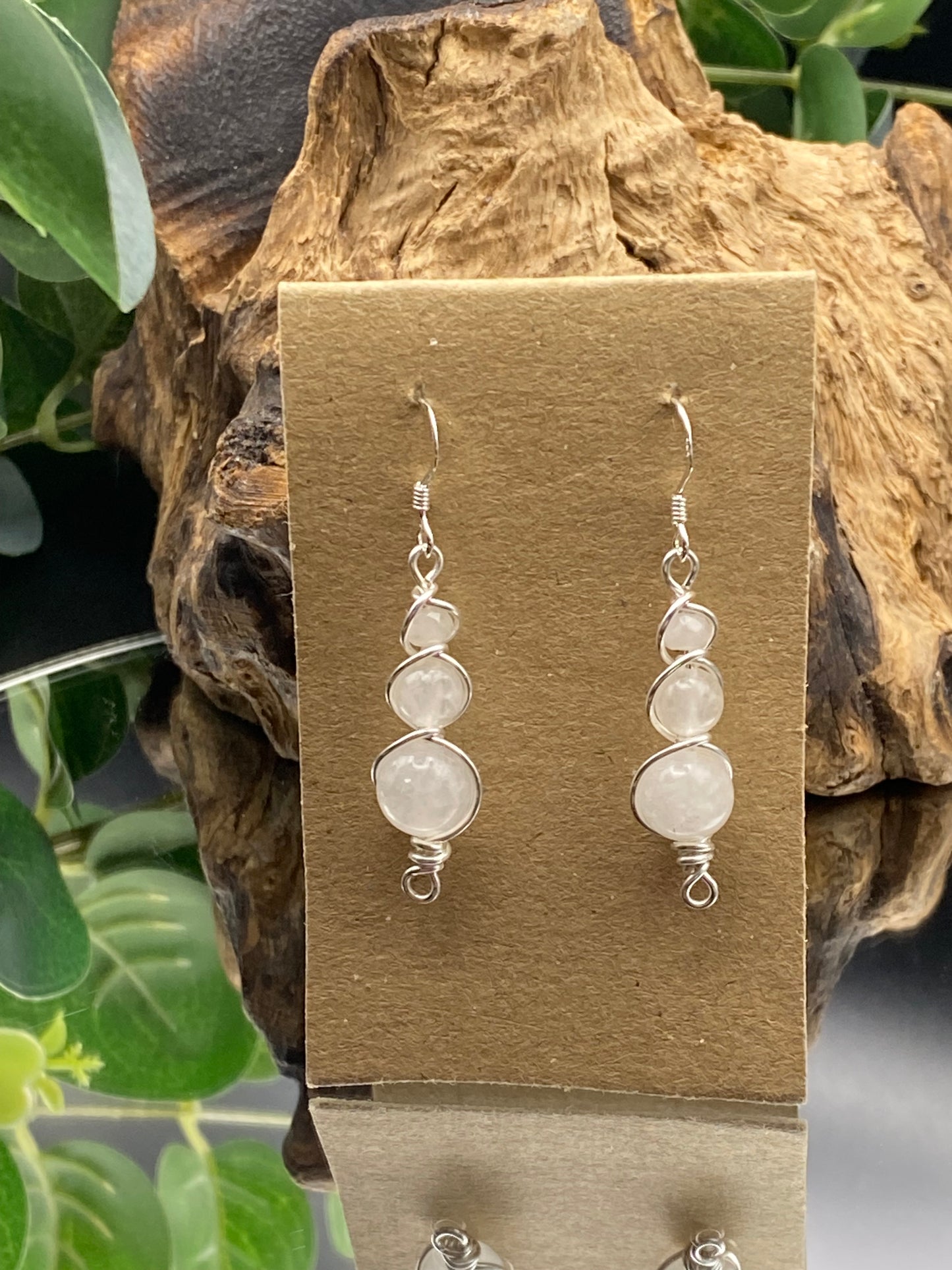 Quartz Gemstone and Silver Wrapped Crystal Earrings, Unique Handmade Earrings,