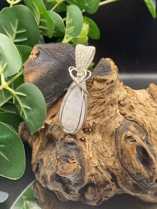 Moonstone Gemstone and Silver Wrapped Pendant, Crystal Necklace, Unique Handcrafted Gift,