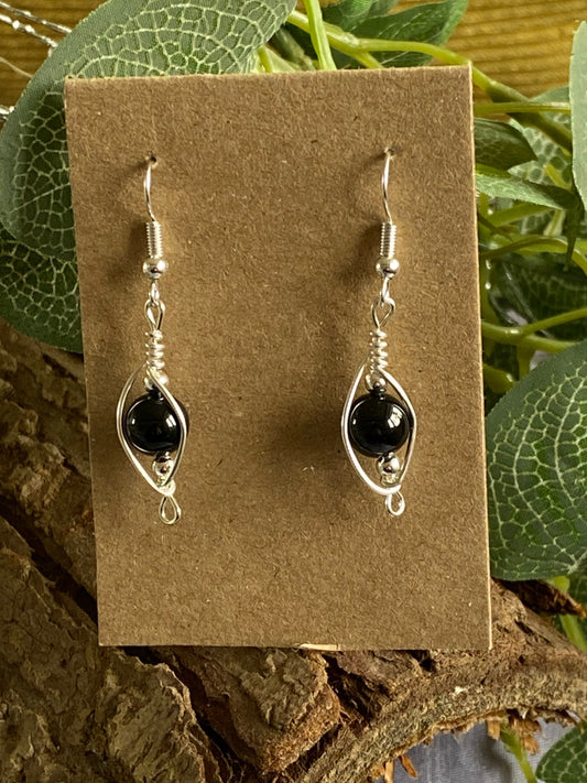 Handmade Onyx and Silver Wrapped Earrings: Crystal Jewellery