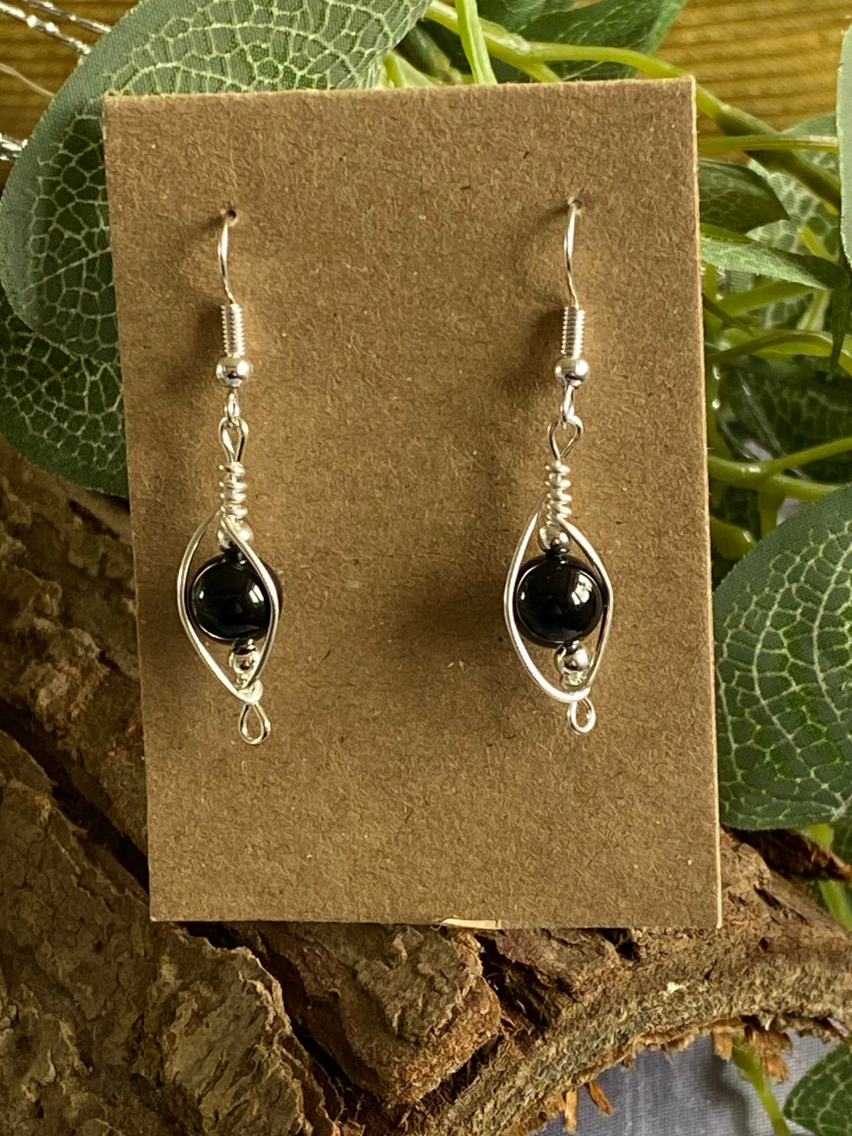Handmade Onyx and Silver Wrapped Earrings: Crystal Jewellery