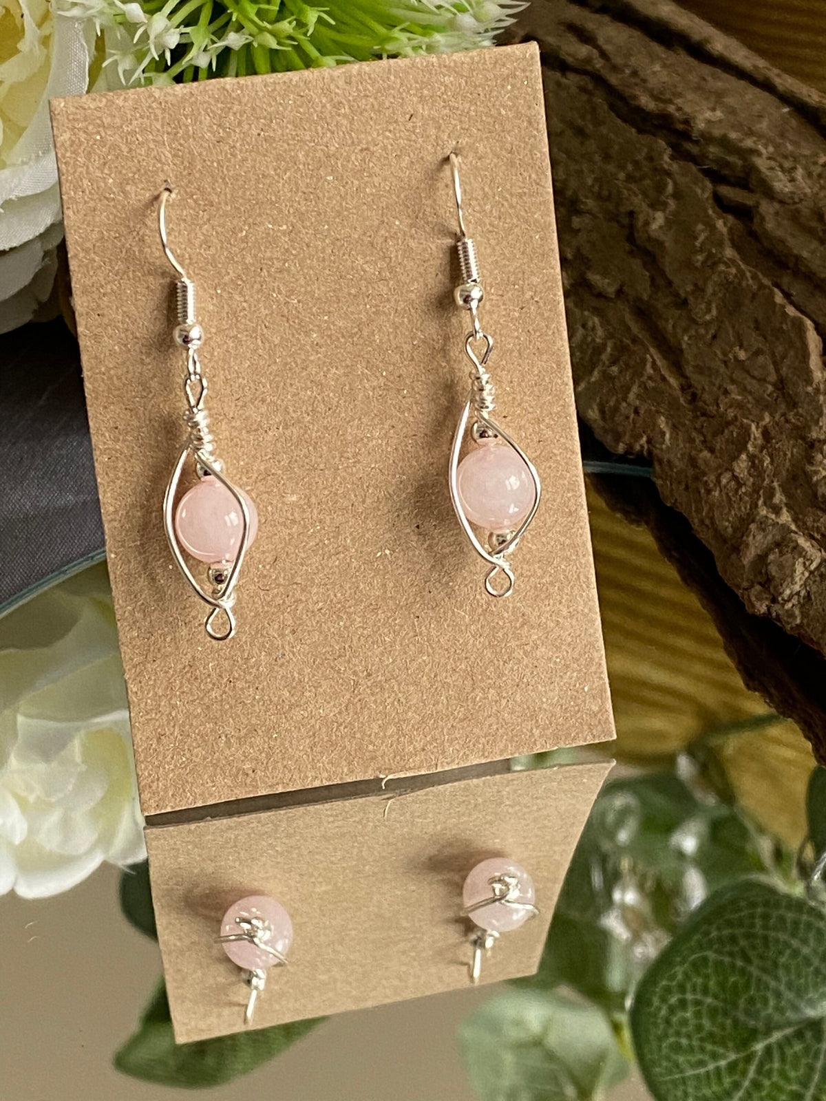 Rose Quartz and Silver Earrings: Wire Wrapped Crystal Jewellery