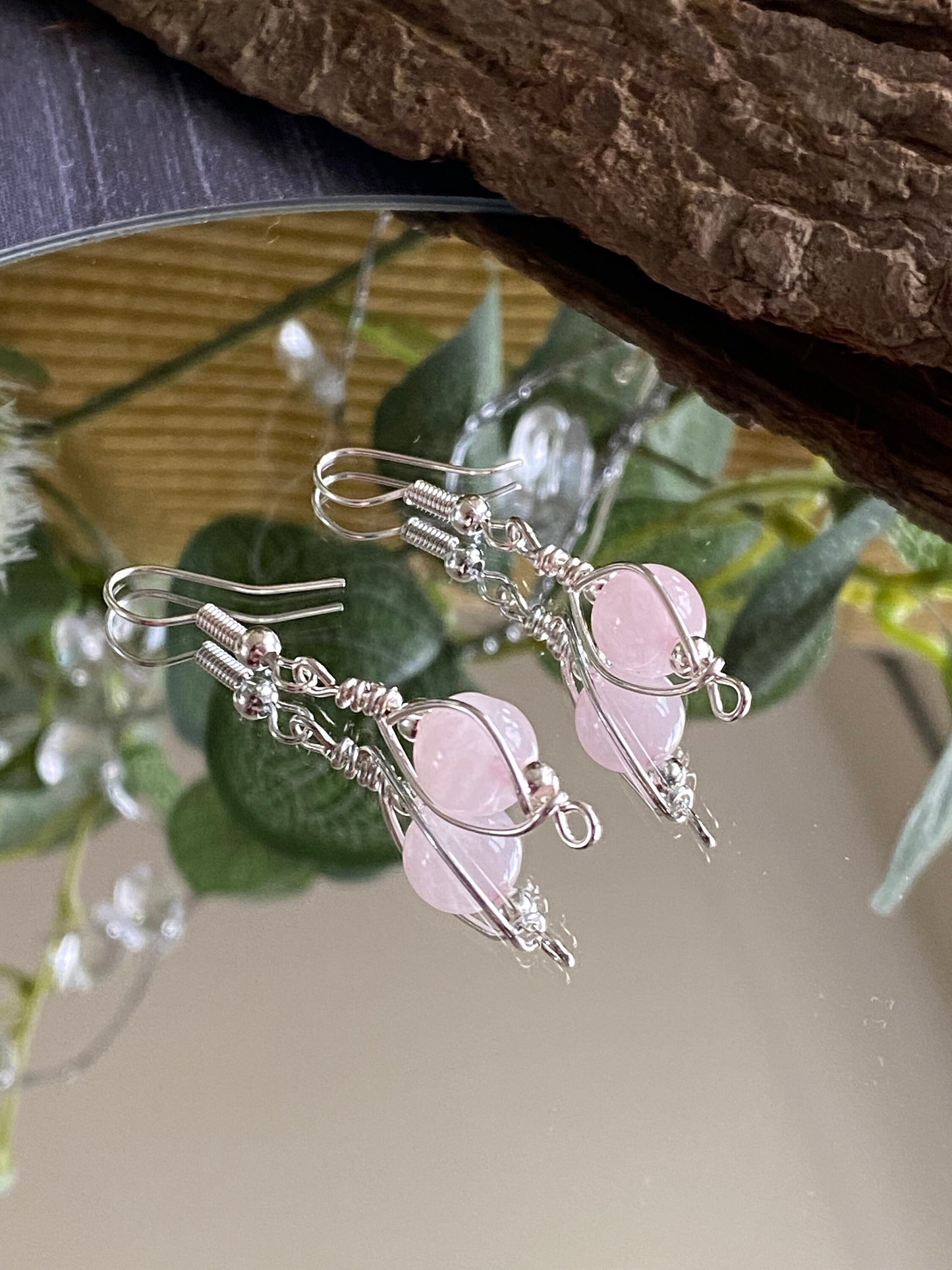 Rose Quartz and Silver Earrings: Wire Wrapped Crystal Jewellery