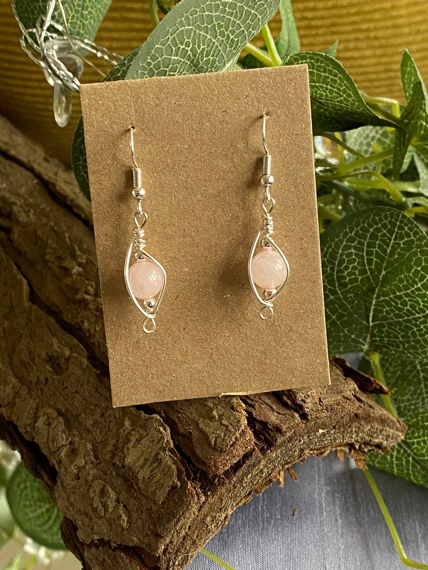 Rose Quartz and Silver Earrings: Wire Wrapped Crystal Jewellery