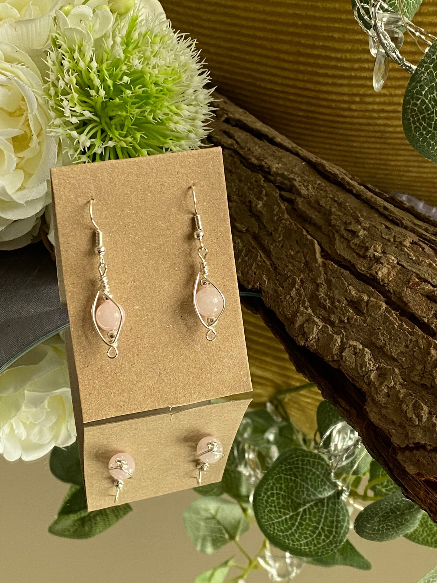 Rose Quartz and Silver Earrings: Wire Wrapped Crystal Jewellery