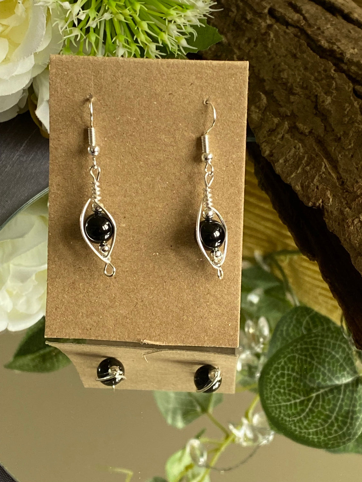 Handmade Onyx and Silver Wrapped Earrings: Crystal Jewellery