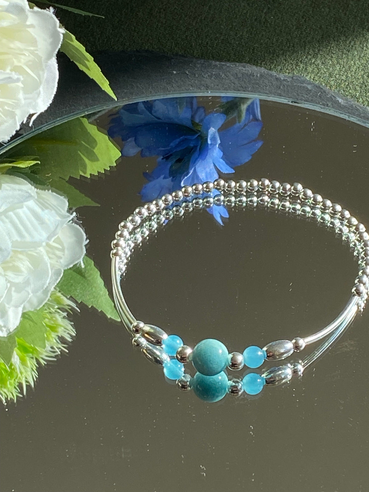 Aquamarine and Sterling Silver Bracelet: Handmade March Birthstone Jewellery