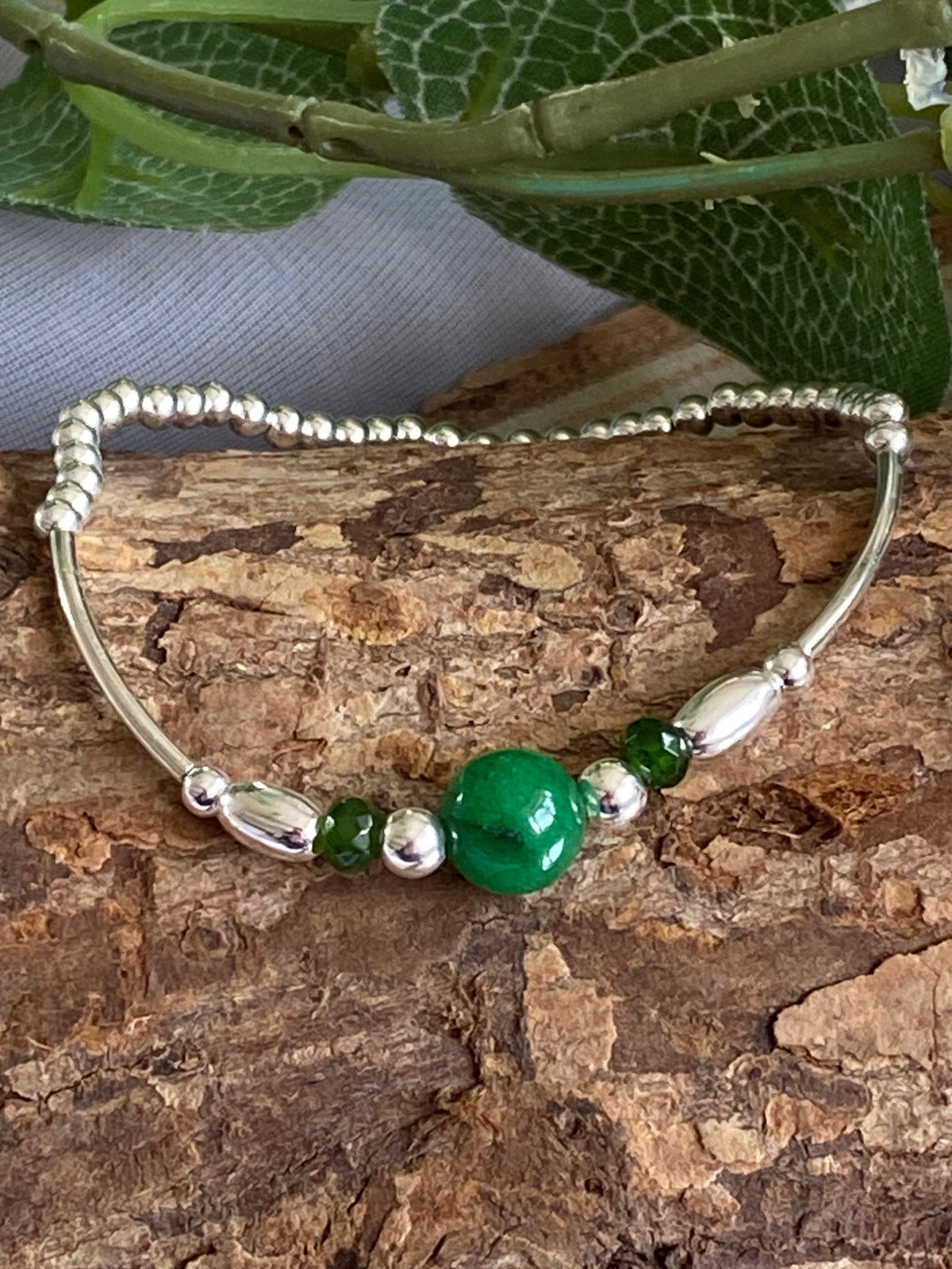 Handmade Emerald and Sterling Silver Bracelet - May Birthstone Jewellery