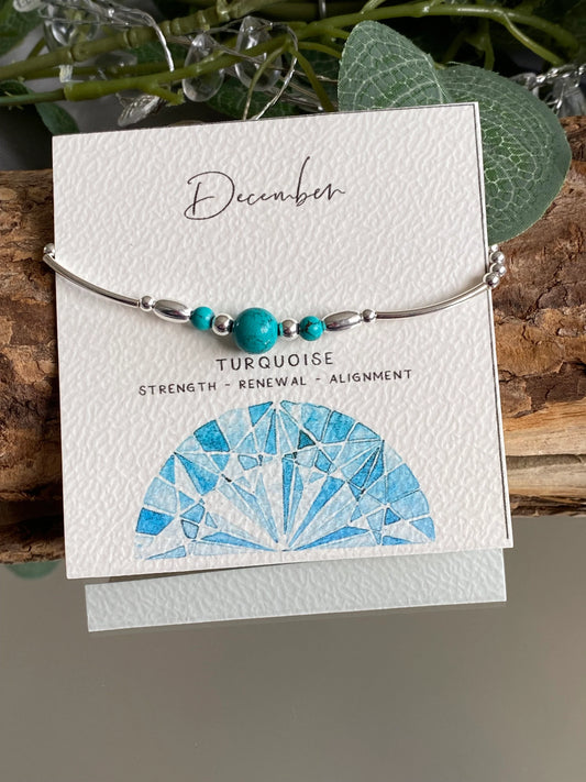 December Birthstone Bracelet, Turquoise Gemstone and Sterling Silver Crystal Bracelet, Unique Handcrafted Gift