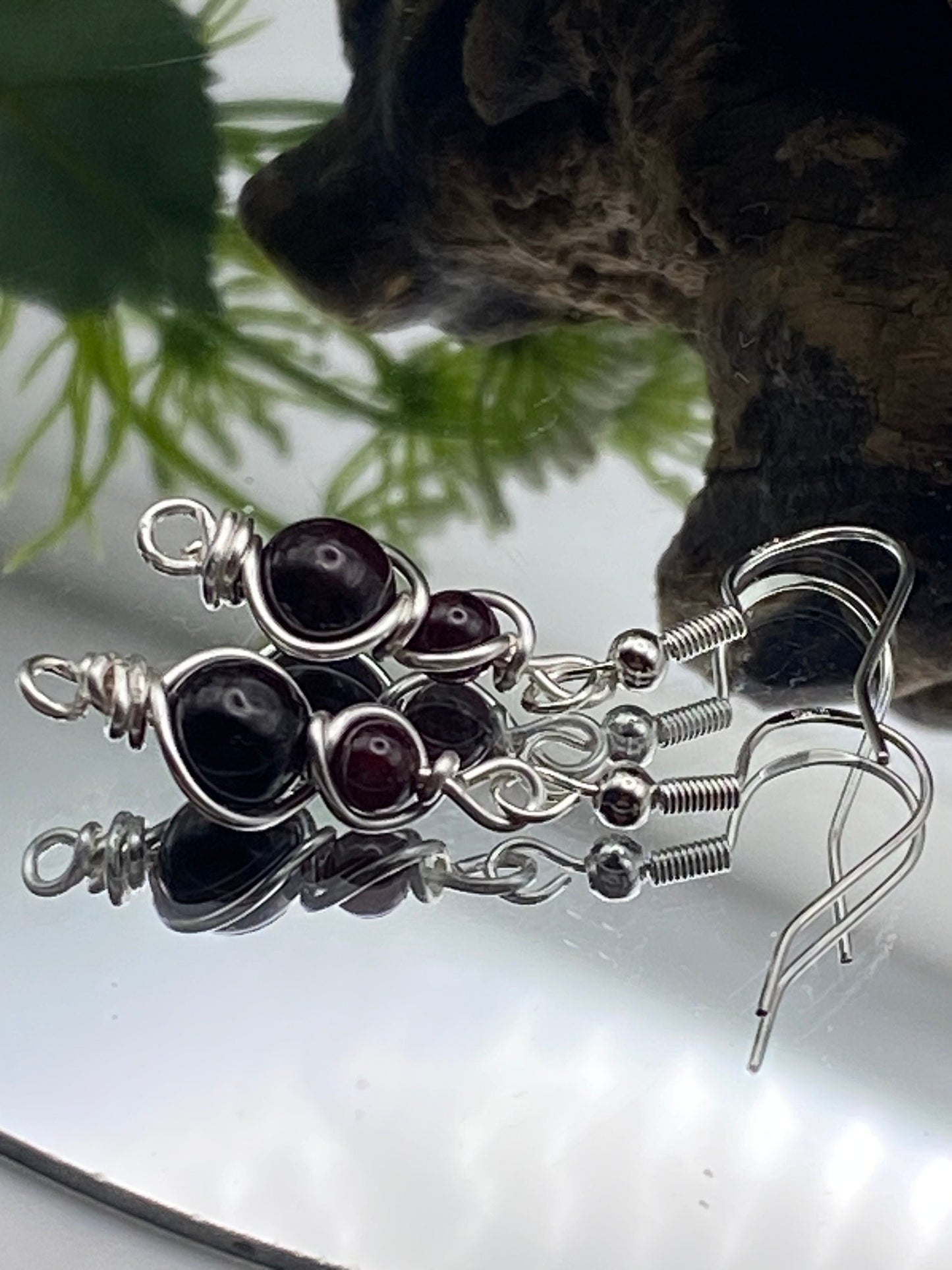 Handmade Garnet Crystal Earrings: Silver Wrapped Jewellery