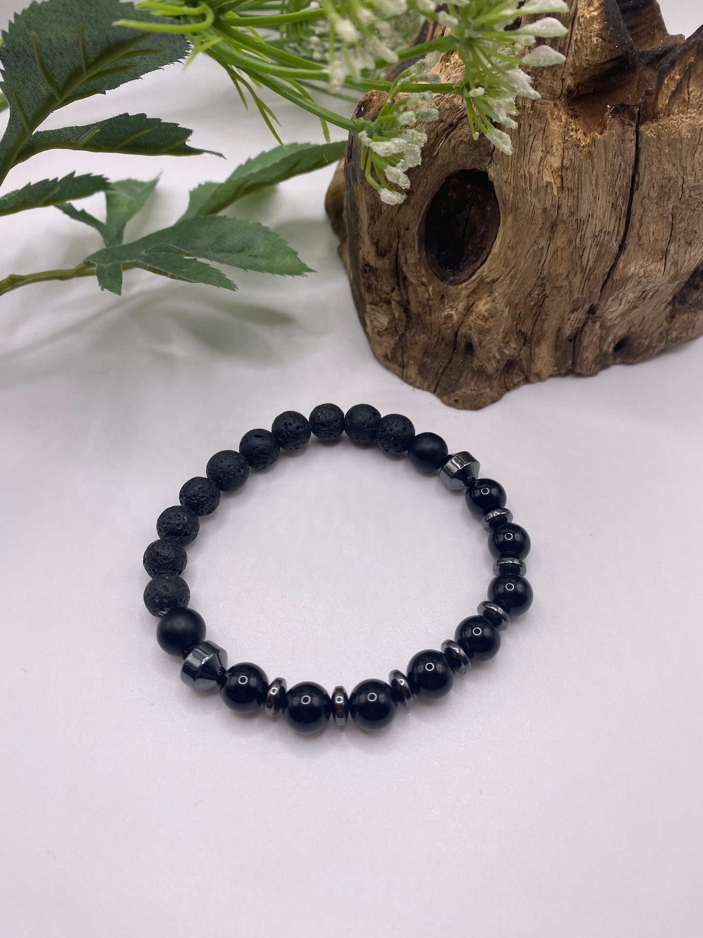 Mens Onyx Lava Bead Bracelet: Hematite Crystal Jewellery
