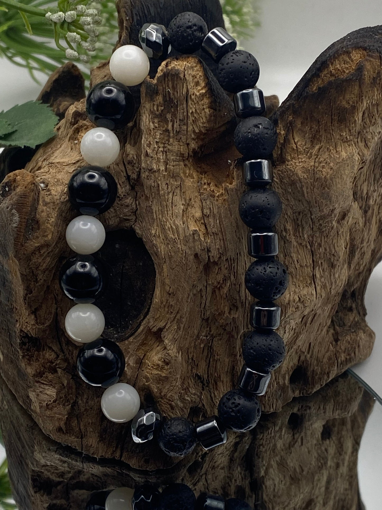 Mens Moonstone and Lava Bead Bracelet: Tourmaline Crystal Jewellery