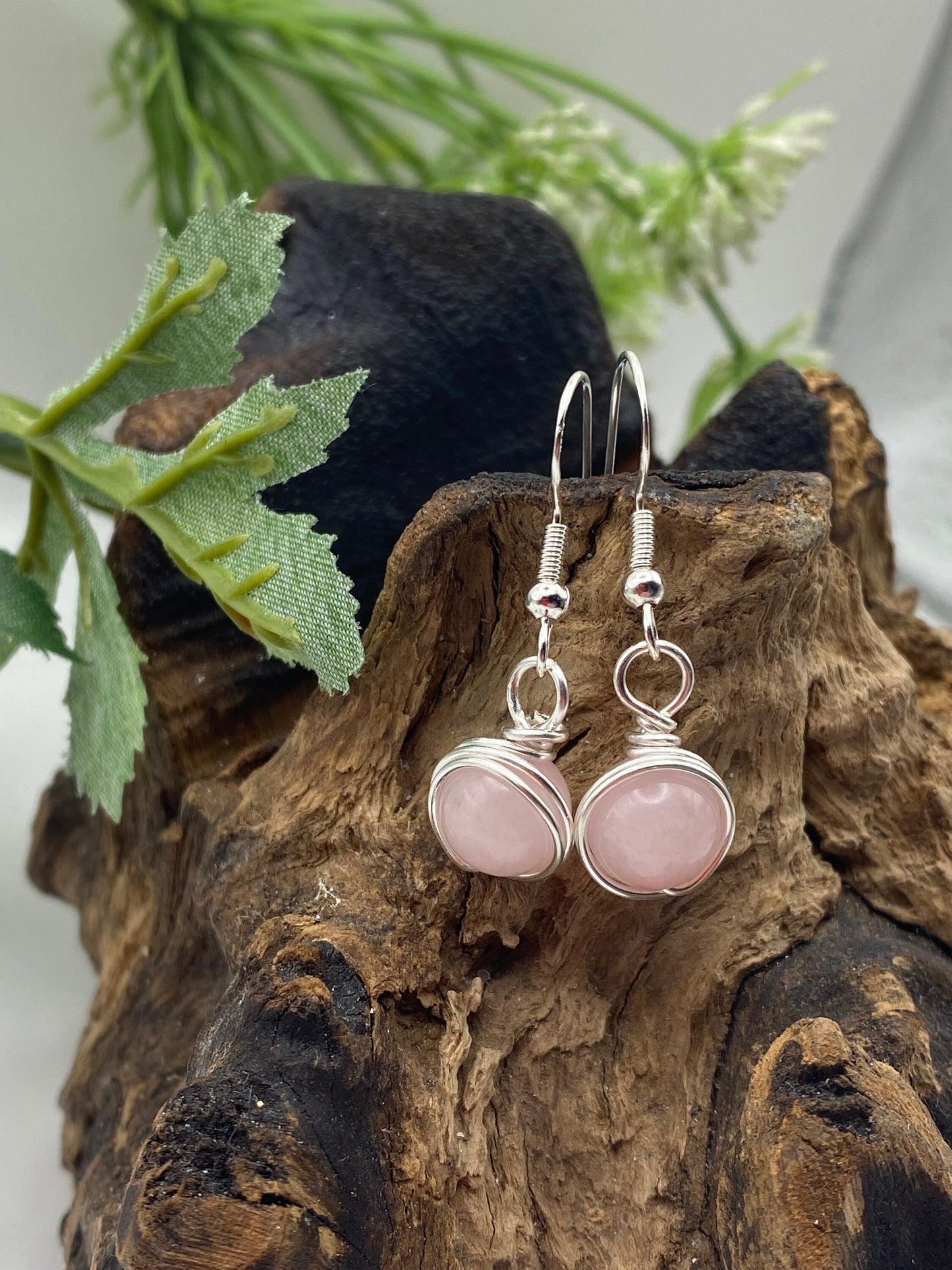 Pink Rose Quartz Earrings: Silver, Gemstone Jewellery