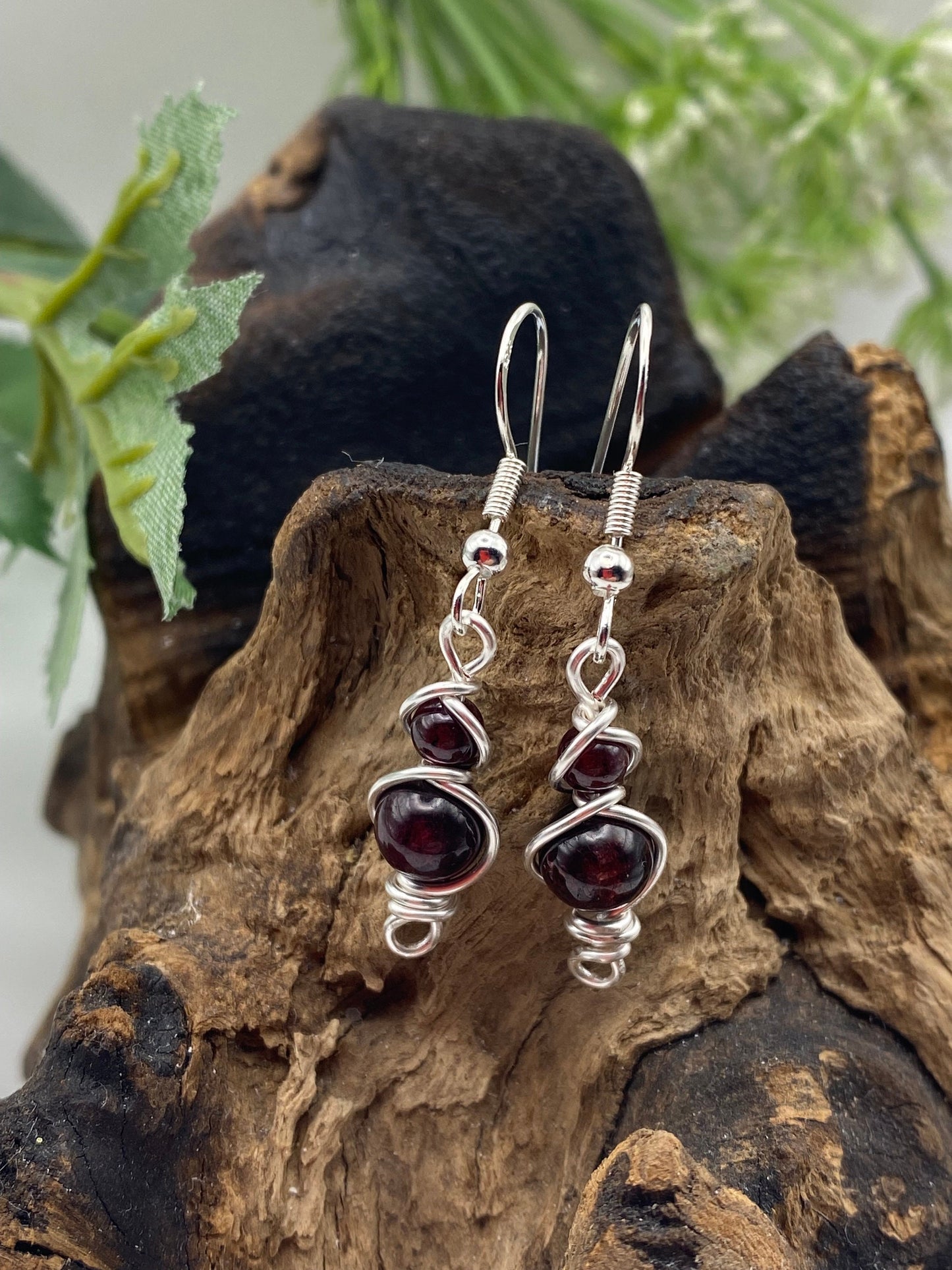 Handmade Garnet Crystal Earrings: Silver Wrapped Jewellery