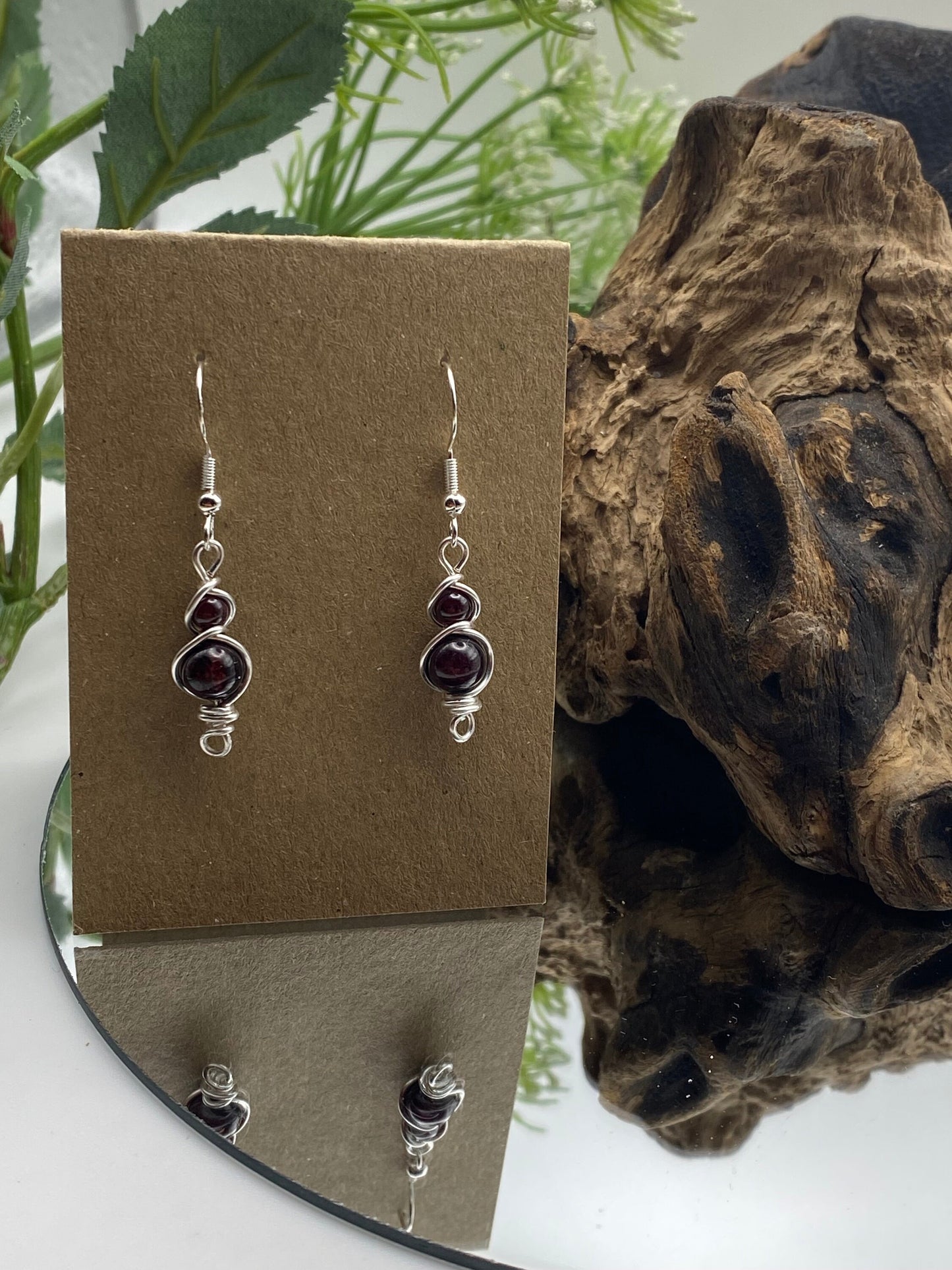 Handmade Garnet Crystal Earrings: Silver Wrapped Jewellery
