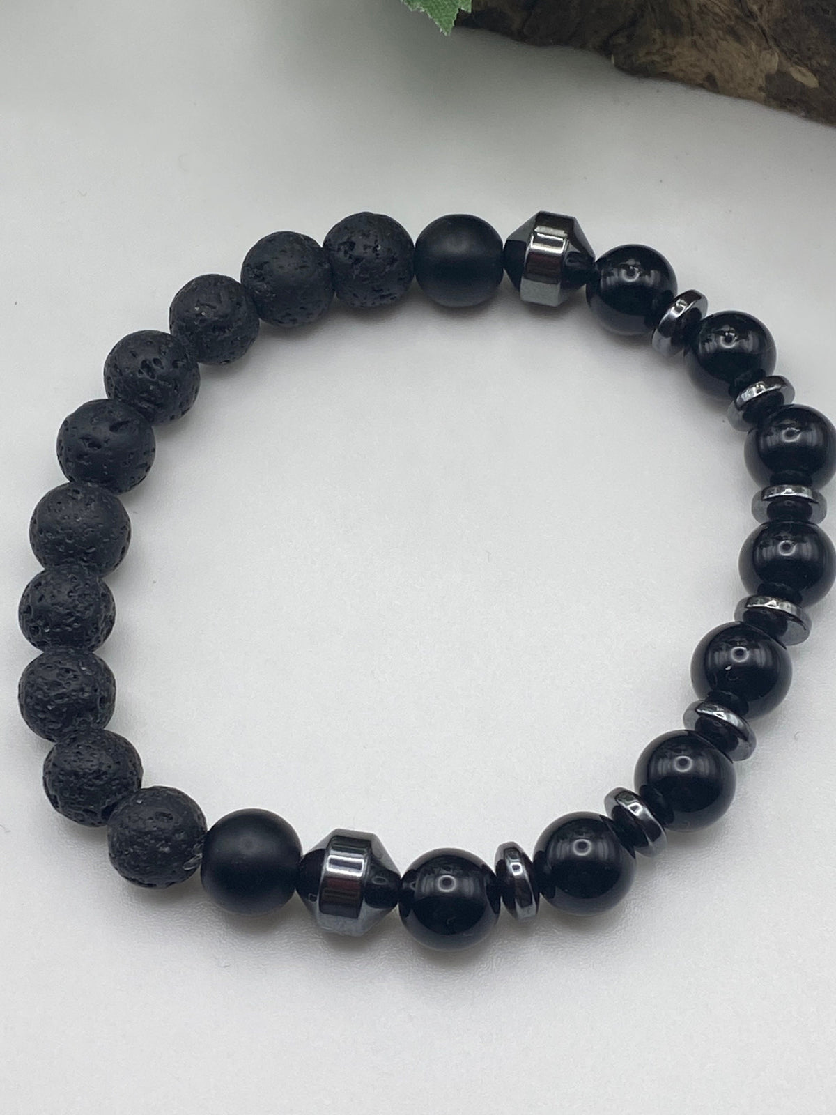Mens Onyx Lava Bead Bracelet: Hematite Crystal Jewellery