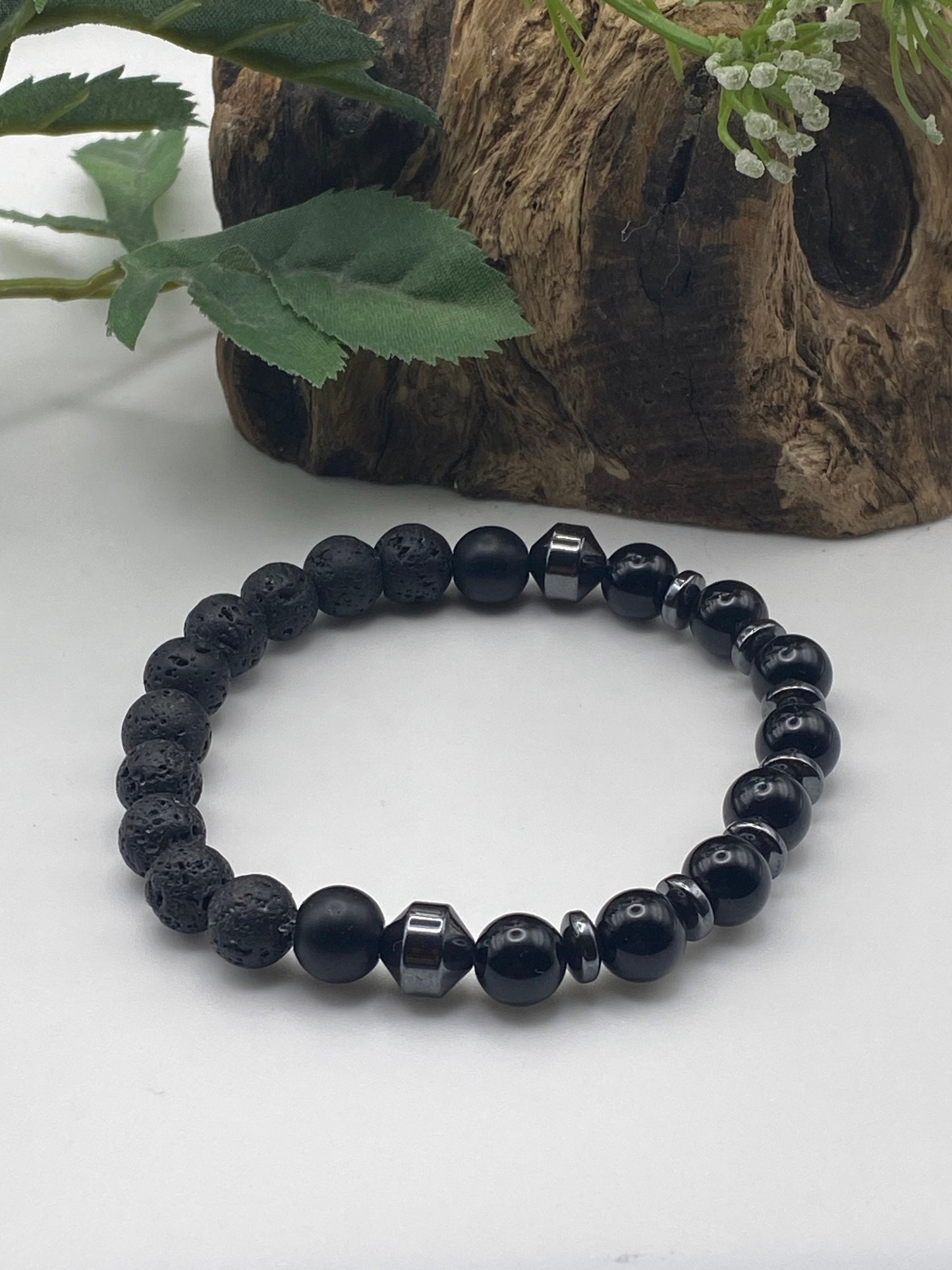Mens Onyx Lava Bead Bracelet: Hematite Crystal Jewellery