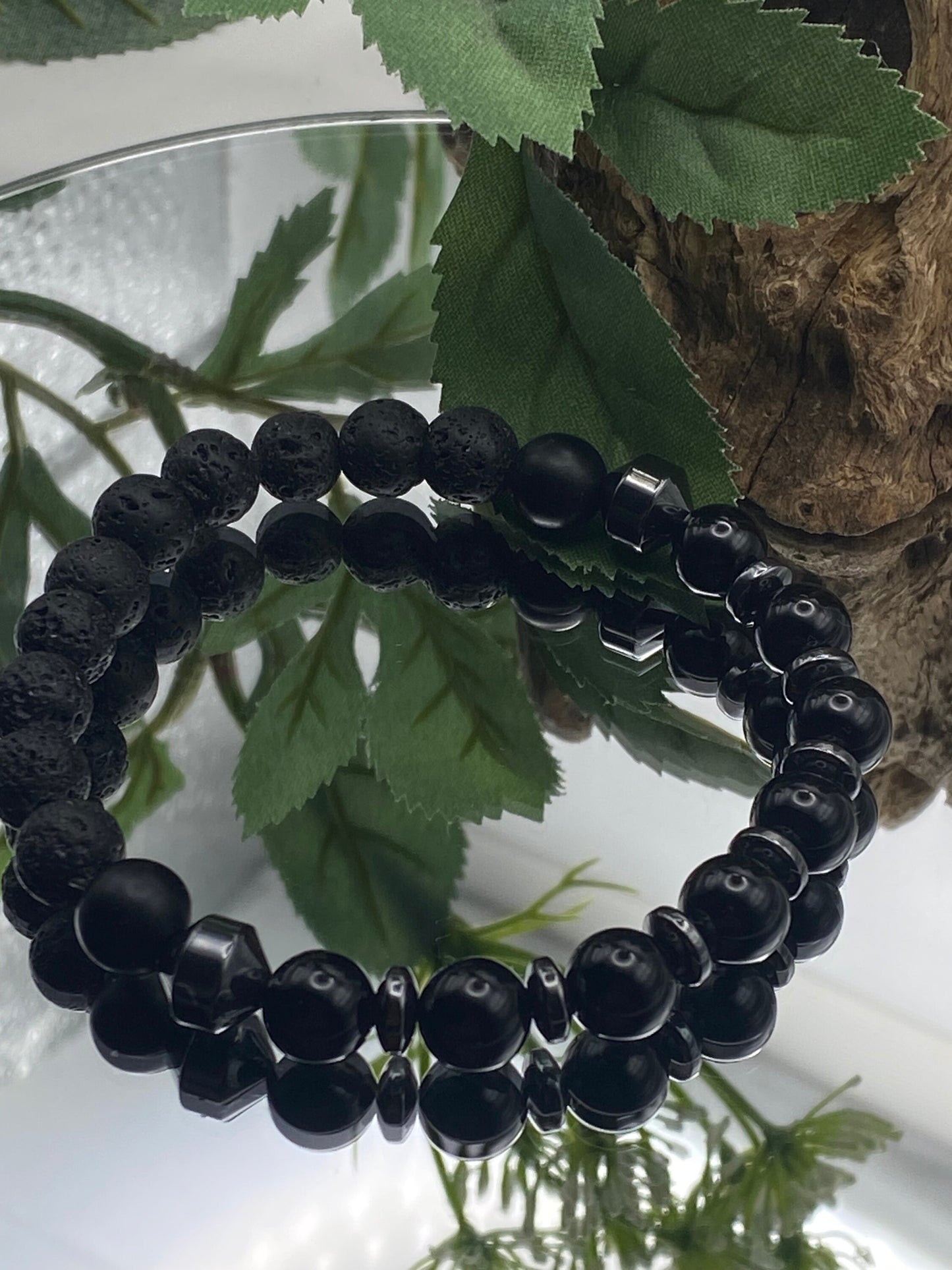 Mens Onyx Lava Bead Bracelet: Hematite Crystal Jewellery