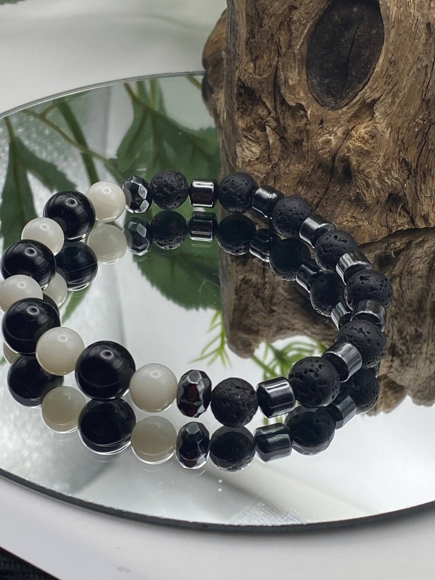 Mens Moonstone and Lava Bead Bracelet: Tourmaline Crystal Jewellery