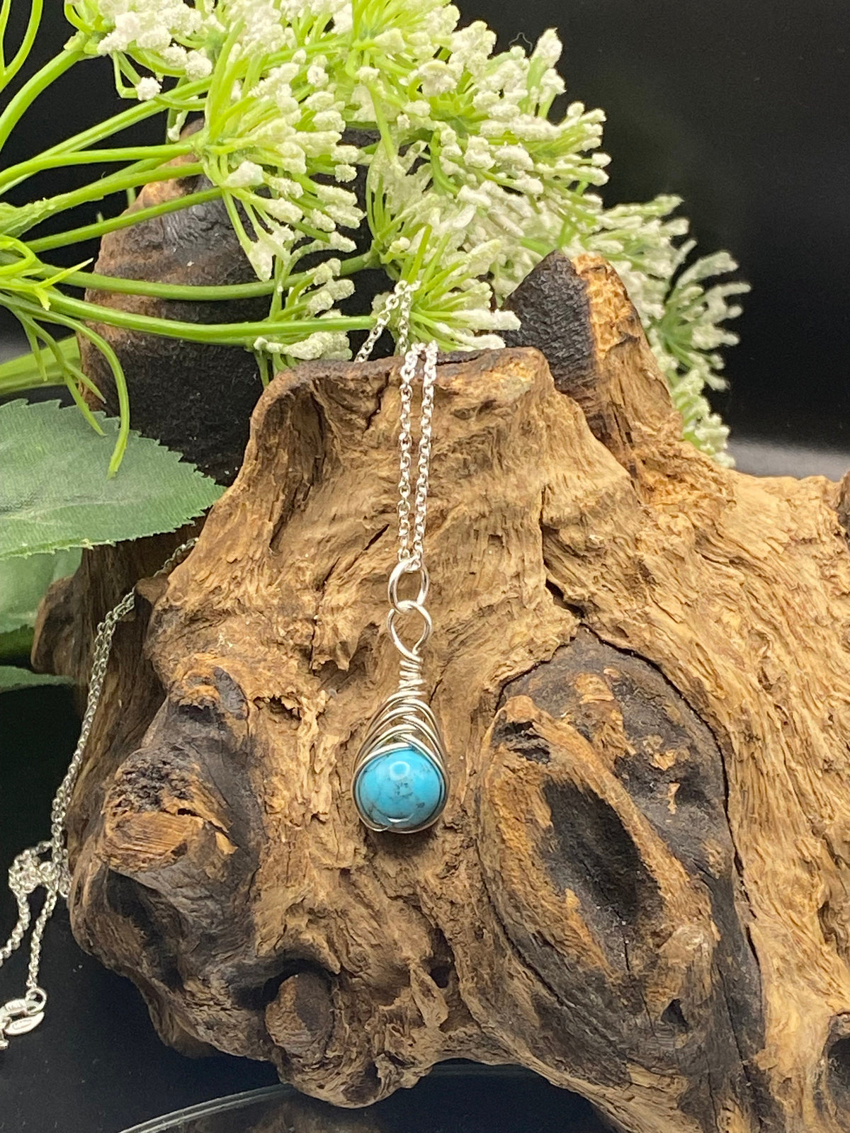 Turquoise Sterling Silver Necklace: December Birthstone Crystal Pendant