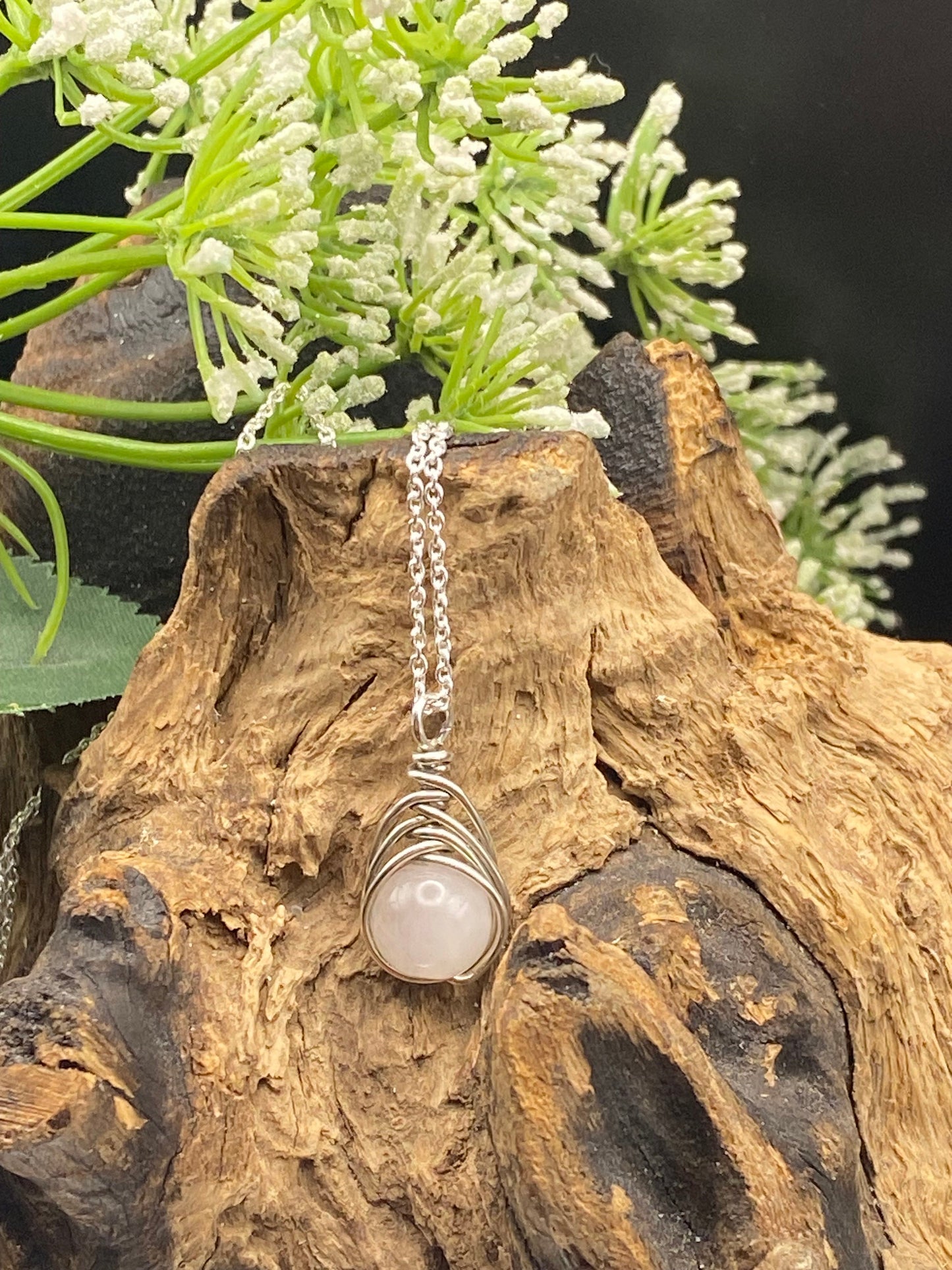 Rose Quartz Sterling Silver Necklace: October Birthstone Crystal Pendant